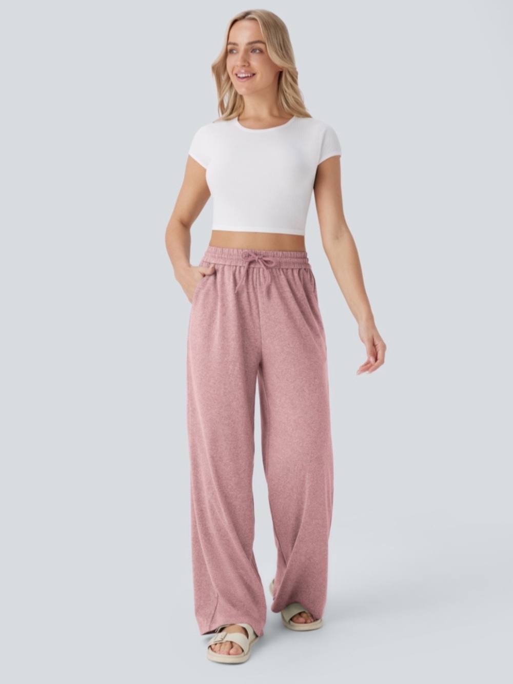 Halara Relaxed Wide-Leg Drawstring Pants - Dusty Rose